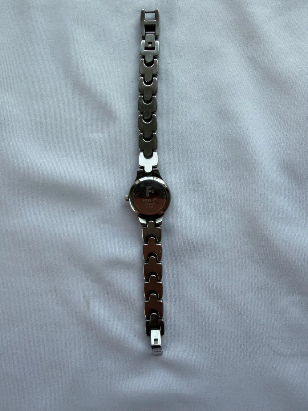 Fossil Silver Tone Stainless Steel Link Bracelet Watch Light Blue Dial Womens